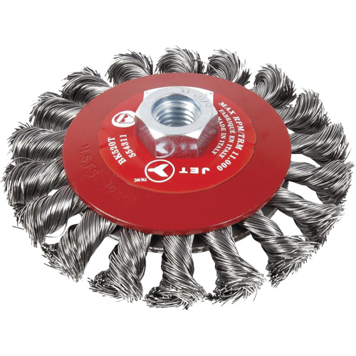 Knot Twisted Conical Bevel Brush, 6" Dia., 0.02" Fill, 5/8"-11 Arbor, Steel Moffatt Supply & Specialties