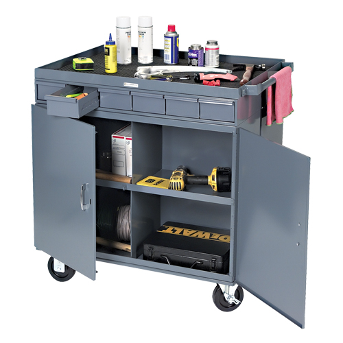 Poste de travail &agrave; deux c&ocirc;t&eacute;s mobile et robuste, 1200 lb Capacit&eacute;, Acier, 34" x la, 34" x ha, 24" p, Enti&egrave;rement soud&eacute;, 6 tirroirs Moffatt Supply & Specialties