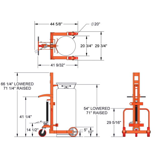 Hydraulic Large Liquid Gas Cylinder Cart HLCC, Polyurethane Wheels, 20" W x 20" D Base, 1000 lbs. Moffatt Supply & Specialties
