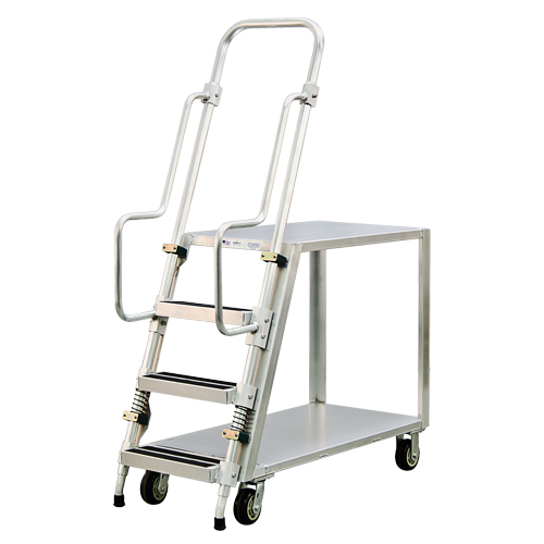 Aluminum Stock Picking Ladder Cart, Aluminum, 22" W x 51-1/2" D, 2 Shelves, 800 lbs. Capacity Moffatt Supply & Specialties