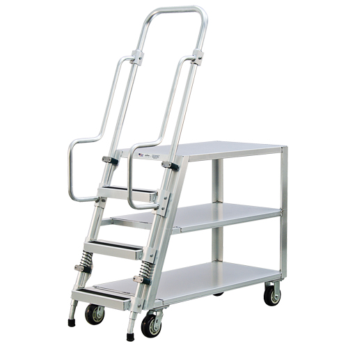 Aluminum Stock Picking Ladder Cart, Aluminum, 22" W x 51-1/2" D, 3 Shelves, 800 lbs. Capacity Moffatt Supply & Specialties