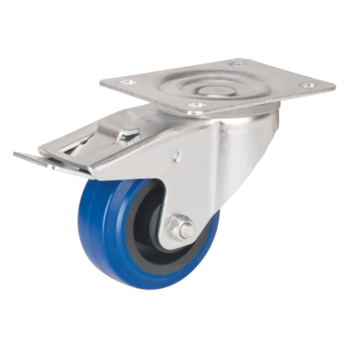Blue Caster, Swivel with Brake, 3" (76 mm), Rubber, 285 lbs. (129 kg.) Moffatt Supply & Specialties