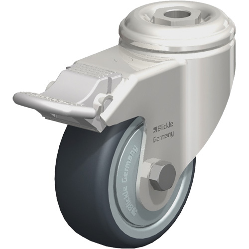 Stainless Steel Thermoplastic Elastomer Caster, Swivel with Brake, 3-1/8" (79.5 mm) Dia., 220 lbs. (100 kg.) Capacity Moffatt Supply & Specialties