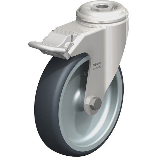 Stainless Steel Thermoplastic Elastomer Caster, Swivel with Brake, 5" (127 mm) Dia., 265 lbs. (120 kg.) Capacity Moffatt Supply & Specialties