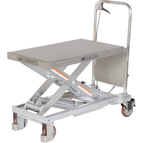 Manual Hydraulic Scissor Lift Table, 32-1/2" L x 19-1/2 W, Partial Stainless Steel, 1000 lbs. Capacity Moffatt Supply & Specialties