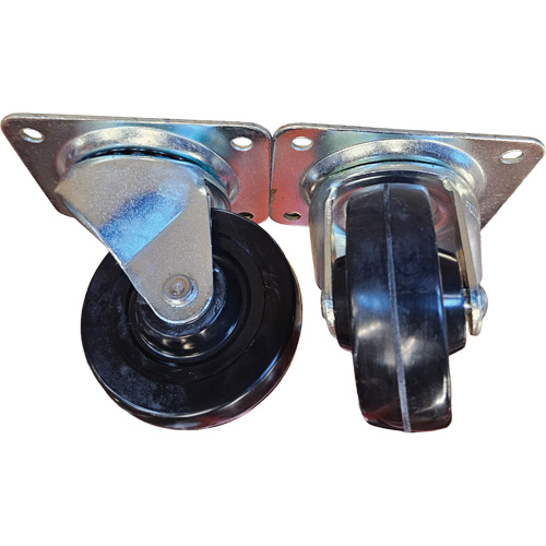 Roulette avec plaque, Pivotant, 4" (101,6 mm), Caoutchouc, 225 lb (102 kg) Moffatt Supply & Specialties