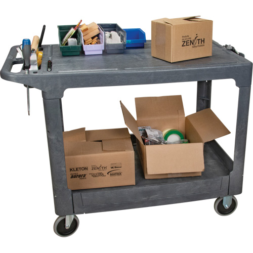 Chariot utilitaire pour l'entretien avec tablette plate, 2 tiers, 25-1/4" x 32-1/4" x 44", Capacit&eacute; 550 lb Moffatt Supply & Specialties