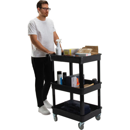 Utility Cart with Deep Lip Shelf, 3 Tiers, 19" x 39-1/2" x 28-1/4", 330 lbs. Capacity Moffatt Supply & Specialties