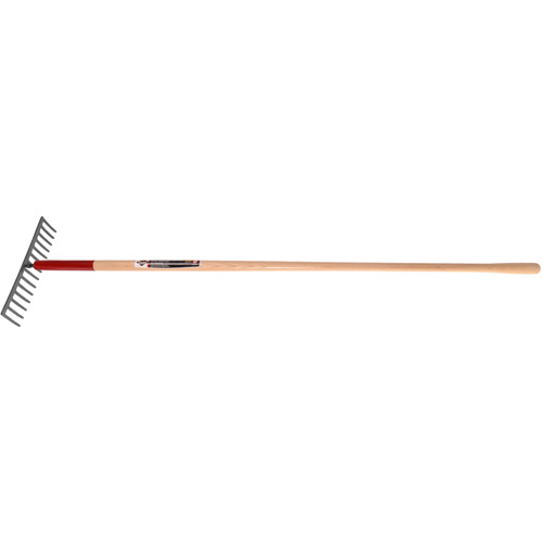 Level Rake, Wood Handle, 14-3/4" W, Tempered Steel Blade, 16 Tines Moffatt Supply & Specialties