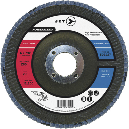 Disque &agrave; lamelles POWERBLEND, 5" x 7/8", Type 29, Grain Z40, Alumine de zirconium Moffatt Supply & Specialties