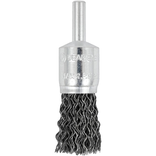 Brosse &agrave; fils cr&ecirc;p&eacute;s mont&eacute;e sur mandrin E050-20, 1/2", Fils 0,02", Tige 1/4" Moffatt Supply & Specialties