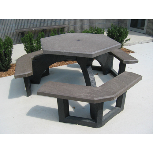 Recycled Plastic Hexagon Picnic Tables, 78" L x 78" W, Brown Moffatt Supply & Specialties