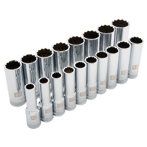 Jeu de douilles m&eacute;triques, 18 Mcx, Prise de 1/2", Profond Moffatt Supply & Specialties