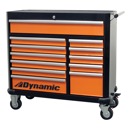 Roller Tool Cabinet, 12 Drawers, 42" W x 18" D x 41" H, Black/Orange Moffatt Supply & Specialties