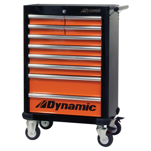 Armoire &agrave; outils mobile, 10 tiroirs, 28" la x 18" p x 43-1/4" h, Noir/Orange Moffatt Supply & Specialties