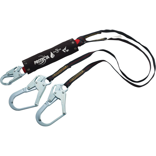 PRO Shock-Absorbing Lanyard, 6', Rebar Hook Center, Snap Hook Leg Ends, Kevlar&reg; Moffatt Supply & Specialties