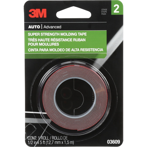Super Strength Molding Tape, 1.52 m (5') L x 12.7 mm (1/2") W, 46 mils, Acrylic Moffatt Supply & Specialties
