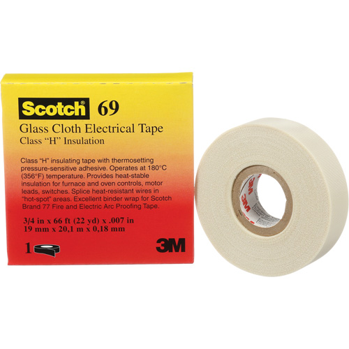 Scotch&reg; Glass Cloth Tape, 19 mm (3/4") W x 20 m (66') L, 7 mils, White Moffatt Supply & Specialties