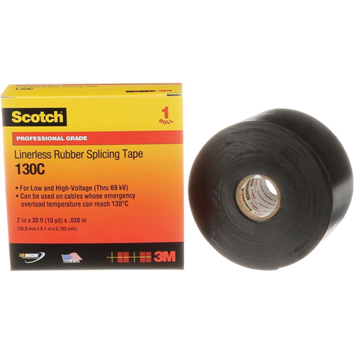 Ruban d'&eacute;pissage sans support en caoutchouc de calibre professionnel Scotch, 50,8 mm (2") la x 9 m (30') lo, 30 mils, Noir Moffatt Supply & Specialties