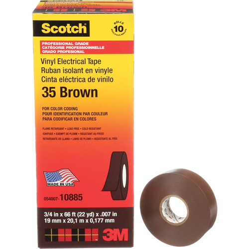 Scotch&reg; Vinyl Colour Coding Electrical Tape, 19 mm (3/4") W x 20 m (66') L, 7 mils, Brown Moffatt Supply & Specialties