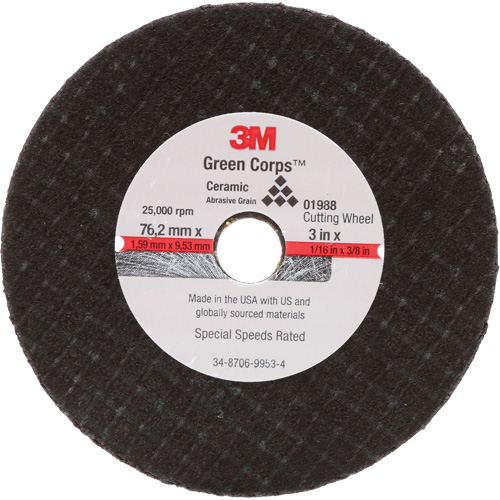 General-Purpose Cut-Off Wheel, 3" x 1/16", 3/8" Arbor, Type 27, Aluminum Oxide, 25000 RPM Moffatt Supply & Specialties