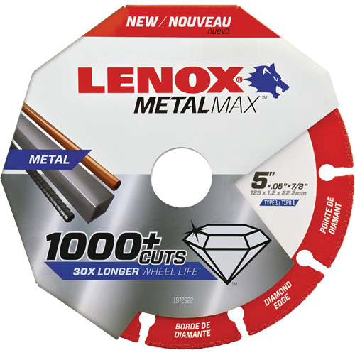 MetalMax Cut-Off Wheel, 5" x 0.05", 7/8" Arbor, Type 1, Diamond, 12200 RPM Moffatt Supply & Specialties
