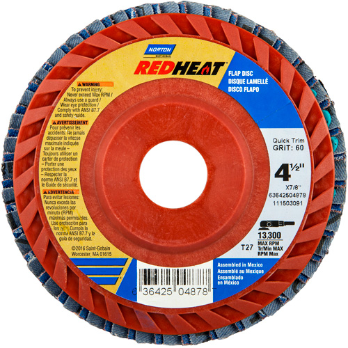 Disques &agrave; lamelles en plastique Red Heat, 4-1/2" x 7/8", Type 27, Grain 40, C&eacute;ramique d'alumine Moffatt Supply & Specialties