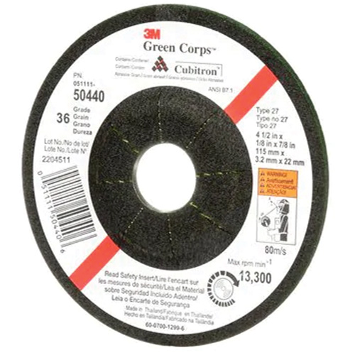 Green Corps Flexible Grinding Wheel, 4-1/2" x 1/8", 7/8" Arbor, Ceramic, Type 27 Moffatt Supply & Specialties
