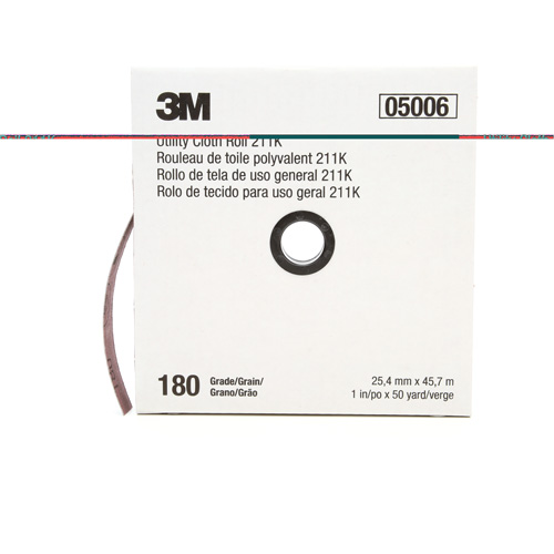 Rouleau de toile abrasive utilitaire 211K, Oxyde d'aluminium, 1" la x 150' lo, Grain 180 Moffatt Supply & Specialties