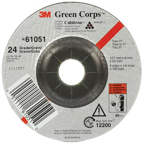 Meule flexible Green Corps, 5" x 1/4", Arbre 7/8", C&eacute;ramique, Type 1 Moffatt Supply & Specialties