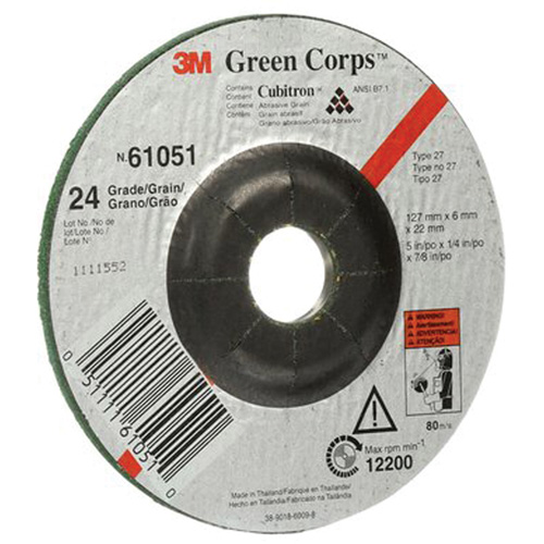 Meule flexible Green Corps, 5" x 1/4", Arbre 7/8", C&eacute;ramique, Type 1 Moffatt Supply & Specialties