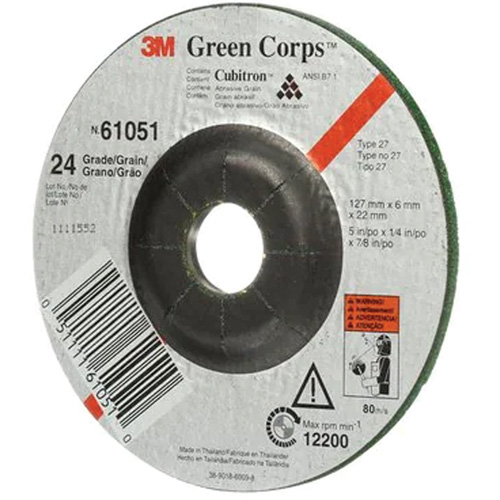 Meule flexible Green Corps, 5" x 1/4", Arbre 7/8", C&eacute;ramique, Type 1 Moffatt Supply & Specialties
