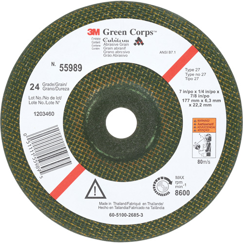 Meule flexible Green Corps, 7" x 1/4", Arbre 7/8", C&eacute;ramique, Type 1 Moffatt Supply & Specialties