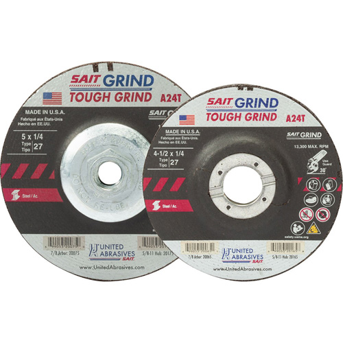 Meule A24T Tough Grind, 5" x 1/4", Arbre 7/8", Oxyde d'aluminium, Type 27 Moffatt Supply & Specialties