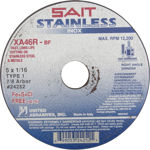 Cut-Off Wheel Contaminant-Free ZA46R, 15" x 1/16", 7/8" Arbor, Type 1, Aluminum Oxide, 12200 RPM Moffatt Supply & Specialties