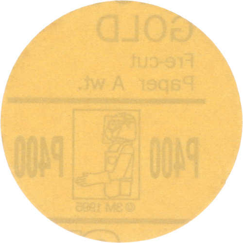 Gold Hookit Disc, 3" Dia., P400 Grit, Aluminum Oxide, C-Weight Moffatt Supply & Specialties
