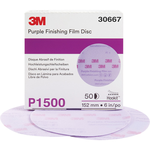 Hookit Purple Finishing Film Abrasive Disc, 6" Dia., P1500 Grit, Aluminum Oxide Moffatt Supply & Specialties