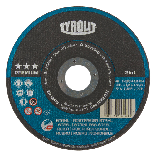 Meule &agrave; tronçonner 2-en-1 de premi&egrave;re qualit&eacute; Thincut, 5" x 0,045", Arbre de 7/8", Type 1, Oxyde d'aluminium, 12250 Tr/min Moffatt Supply & Specialties