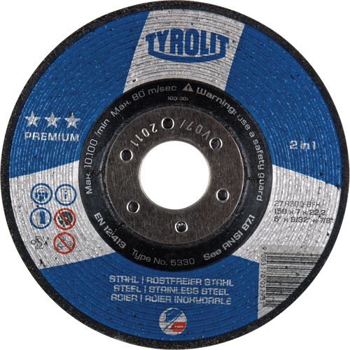 Premium 2-in-1 Grinding Wheel, 6" x 9/32", 7/8" Arbor, Type 27 Moffatt Supply & Specialties