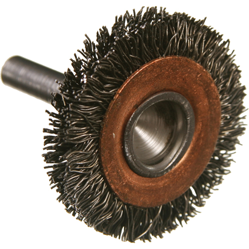 Brosses mont&eacute;es &agrave; fils cr&ecirc;p&eacute;s circulaires, 3", Fils 0,014", Tige 1/4" Moffatt Supply & Specialties