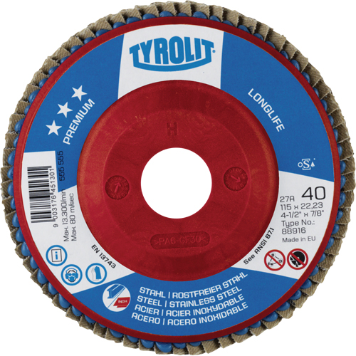 Long Life Flap Disc, 4-1/2" x 7/8", Type 27, 40 Grit, Zirconium Moffatt Supply & Specialties