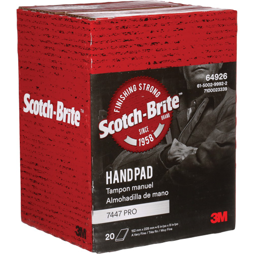 Scotch-Brite 7447 Hand Pads, Aluminum Oxide, 9" x 6", Very Fine Grit Moffatt Supply & Specialties