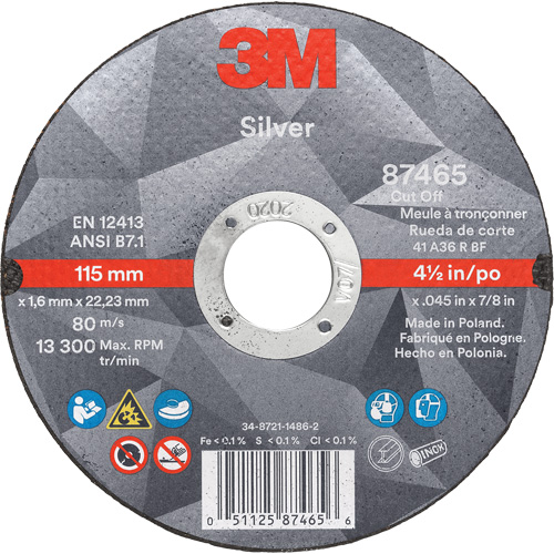 Silver Cut-Off Wheel, 4-1/2" x 0.045", 7/8" Arbor, Type 1, Ceramic, 13300 RPM Moffatt Supply & Specialties