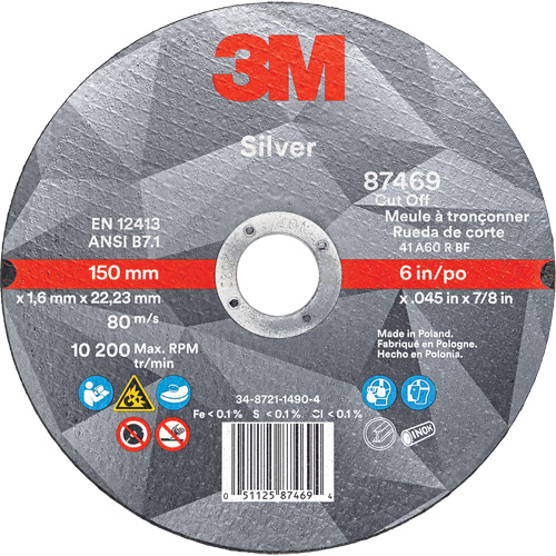 Silver Cut-Off Wheel, 6" x 0.045", 7/8" Arbor, Type 1, Ceramic, 10200 RPM Moffatt Supply & Specialties