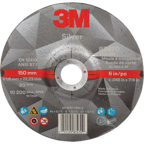 Silver Cut-Off Wheel, 6" x 0.045", 7/8" Arbor, Type 27, Ceramic, 10200 RPM Moffatt Supply & Specialties