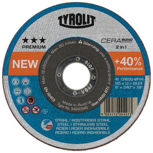 Meule &agrave; tronçonner Cerabond, 5" x 0,045", Arbre de 7/8", Type 1, C&eacute;ramique, 12250 Tr/min Moffatt Supply & Specialties