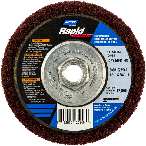 Rapid Blend Non-Woven Depressed Center Abrasive Disc, 4-1/2" Dia., 150-180 Grit, Aluminum Oxide Moffatt Supply & Specialties