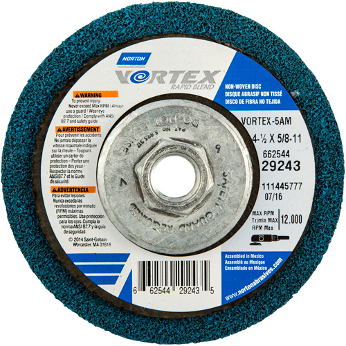 Vortex Rapid Blend Non-Woven Depressed Center Abrasive Disc, 4-1/2" Dia., 100-120 Grit, Aluminum Oxide Moffatt Supply & Specialties