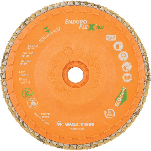 Enduro-Flex Alu Spin-On Flap Disc, 4-1/2" x 5/8"-11, Type 27, 40 Grit, Zirconia Alumina Moffatt Supply & Specialties