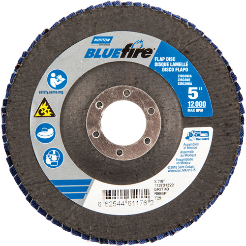 Disque &agrave; lamelles Bluefire, 5" x 7/8", Type 29, Grain 40, Alumine de zirconium Moffatt Supply & Specialties